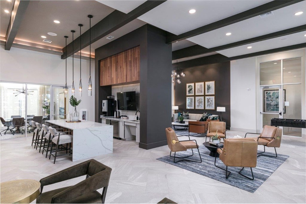 a clubhouse with a living room and a dining room