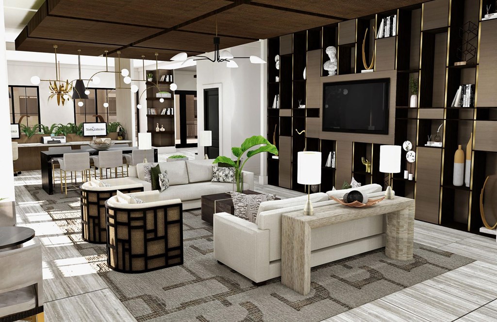 a living room with a couch and a television