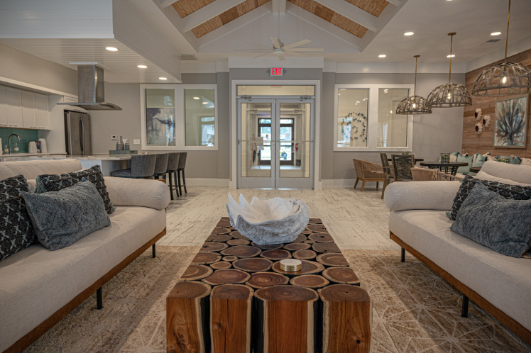 a living room with couches and a coffee table