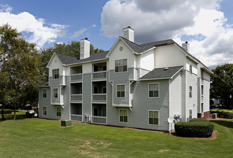a gray house and a cloudy sky