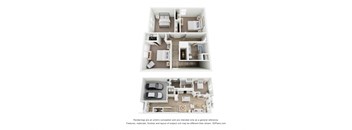 a stylized floor plan of a 3 bedroom apartment