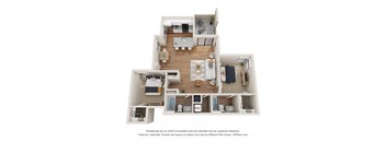 a stylized floor plan with a bedroom and living room