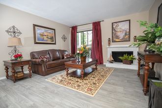 living room with plank flooring