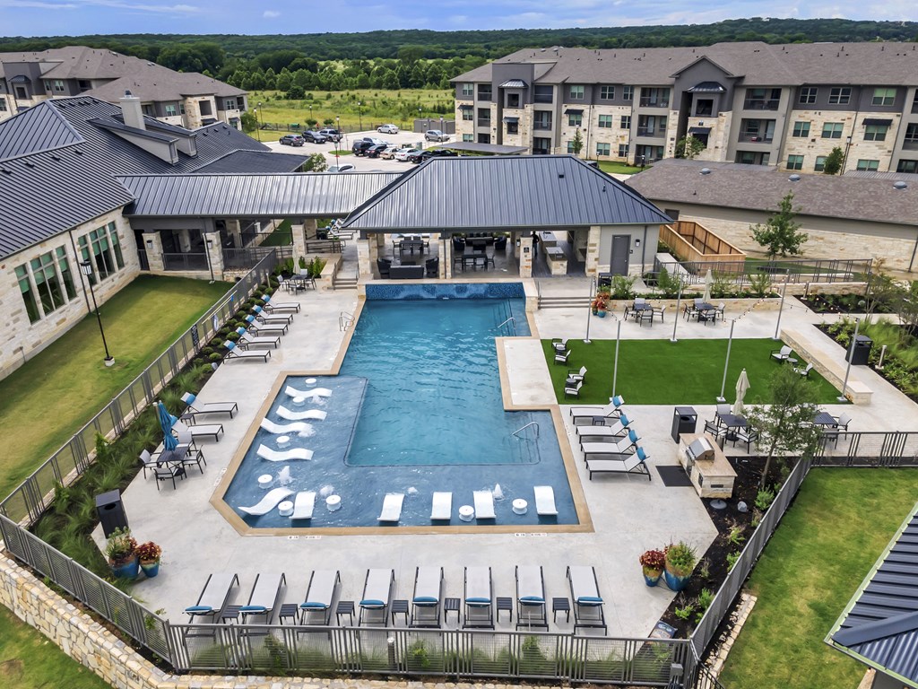 an aerial view of the pool at the resort at governors crossing