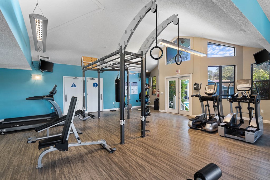 the gym at the flats at big tex apartments