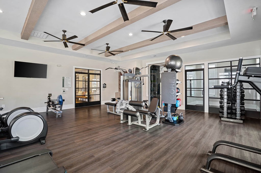 the gym in the home is equipped with weights and cardio equipment
