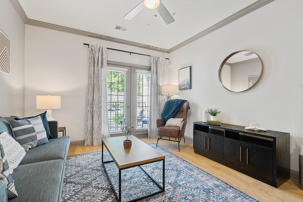a living room with a couch and a coffee table