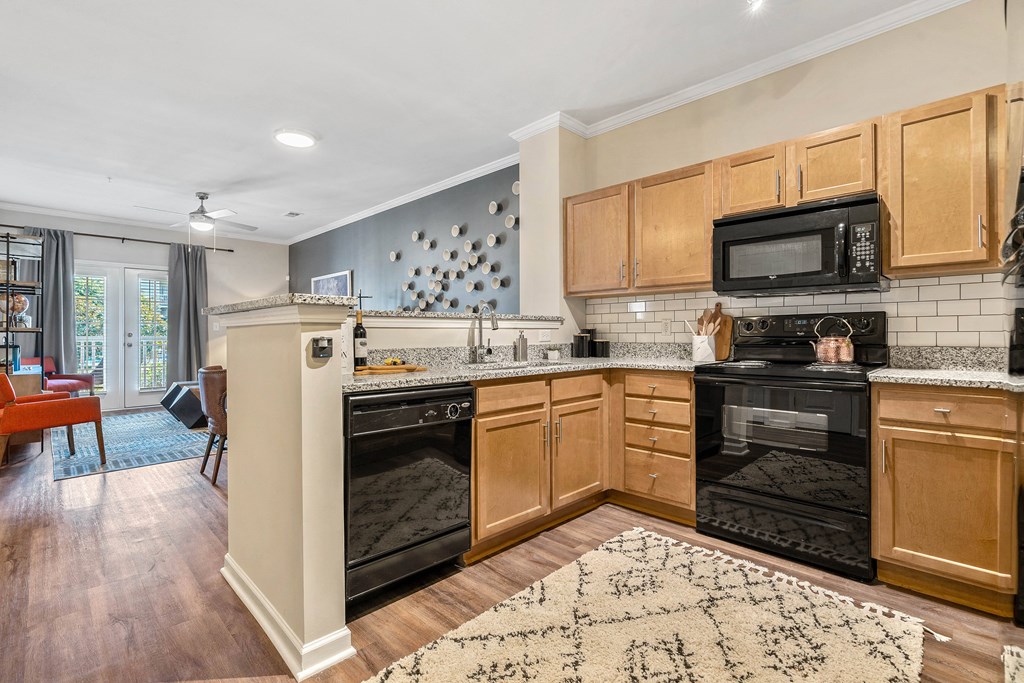 Home Interior open kitchen with wood cabinets