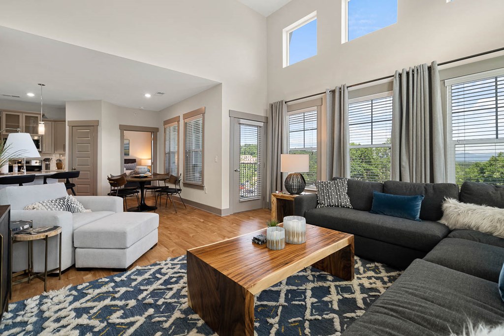 a living room with a couch and a coffee table
