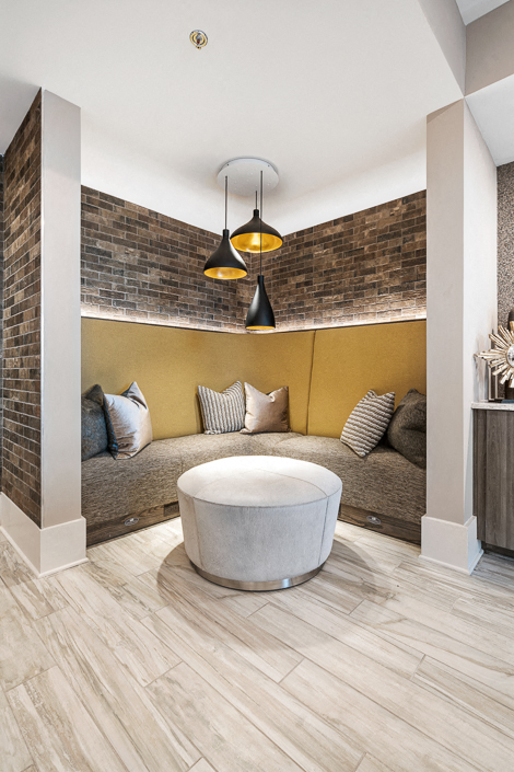 Cozy corner in resident lounge at hawthorne at friendly apartments