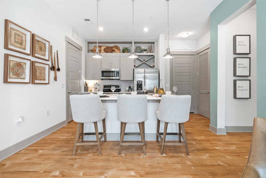 Open concept floor plan with kitchen island hawthorne at friendly