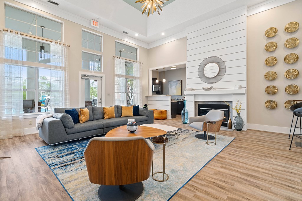 a living room with a couch and a coffee table