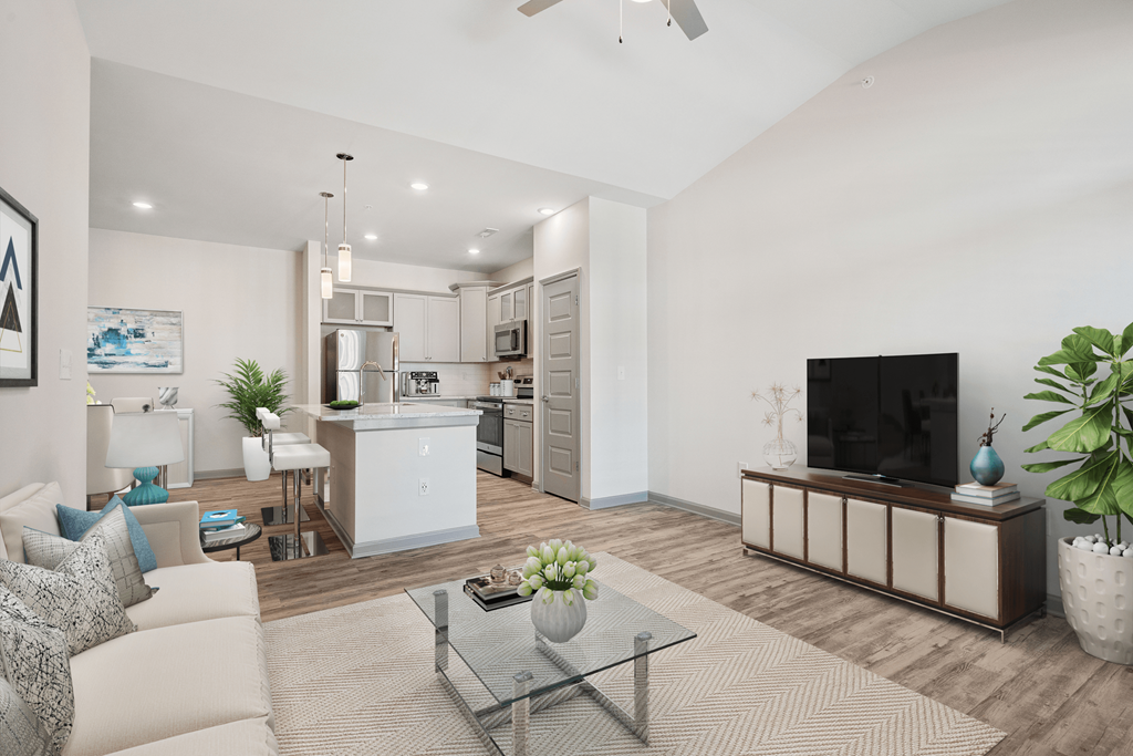 a living room with a couch and a table