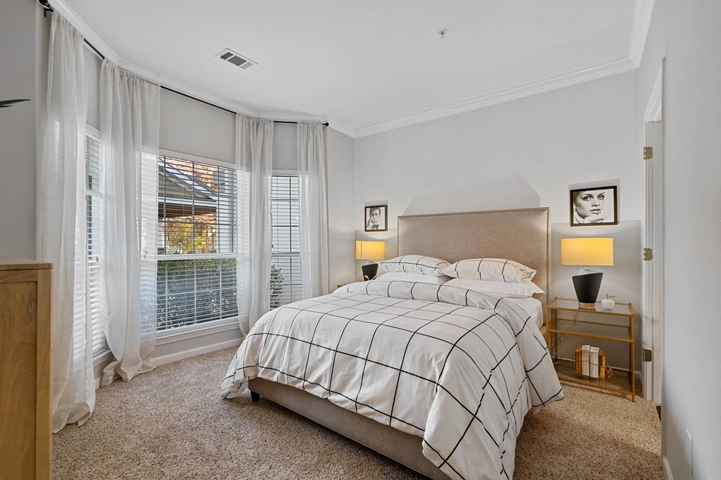 Beautiful bedroom at Hawthorne at the Carlyle in Greenville, SC