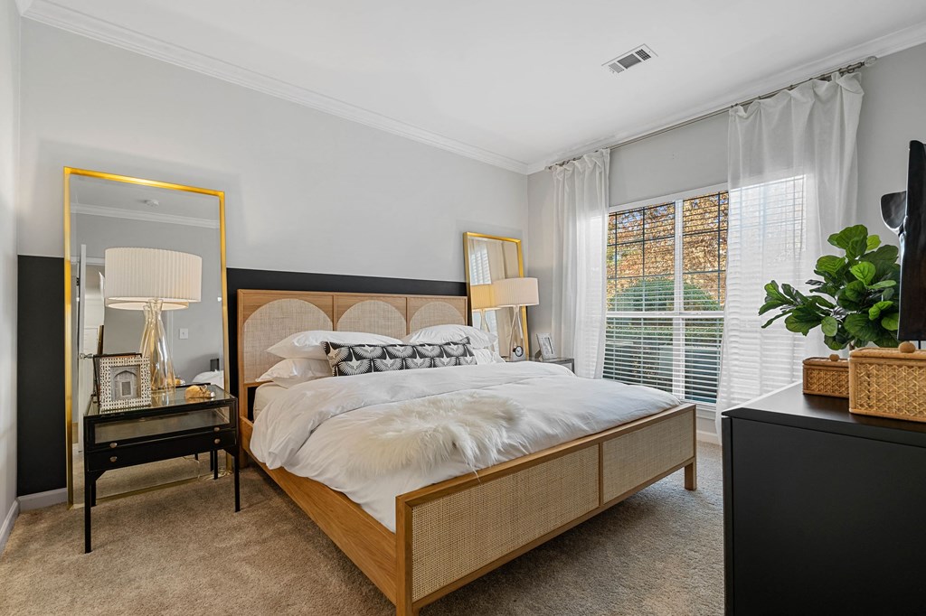 Beautiful bedroom at Hawthorne at the Carlyle in Greenville, SC