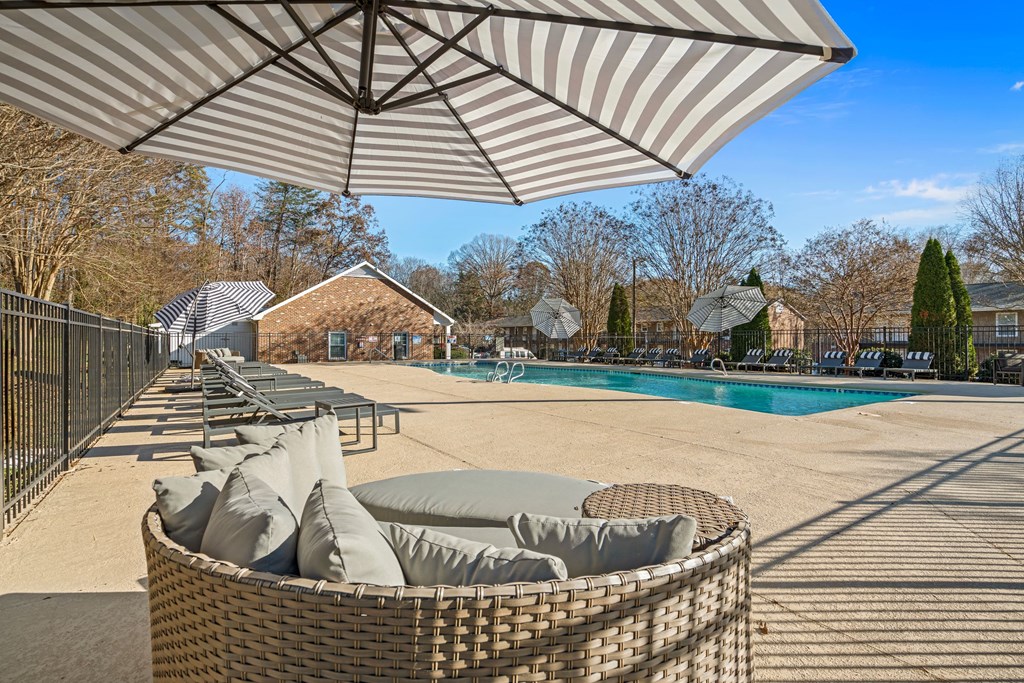 the swimming pool at the preserve at polo ridge apartments
