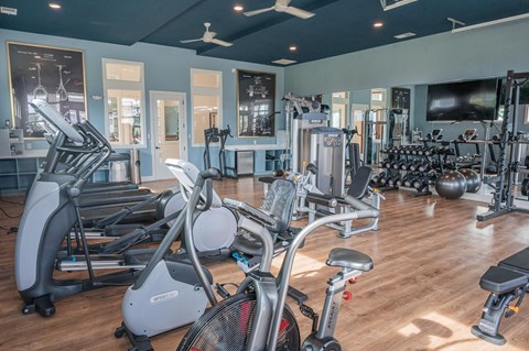 a gym with cardio machines and other exercise equipment