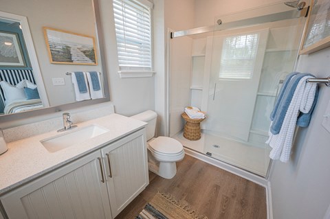 a bathroom with a sink toilet and a shower