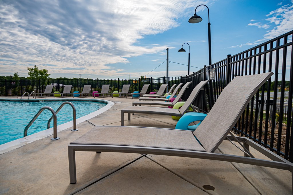 Spacious pool deck at Millis and Main in Jamestown, NC