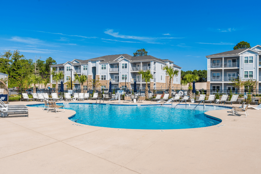 the swimming pool at the preserve at polk apartments