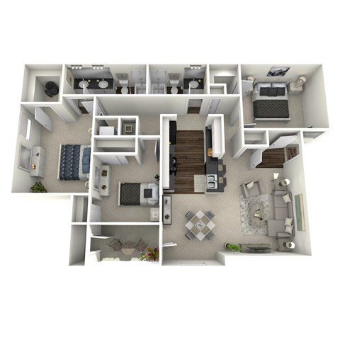 a 2100 sq ft apartment with a bedroom and a living room