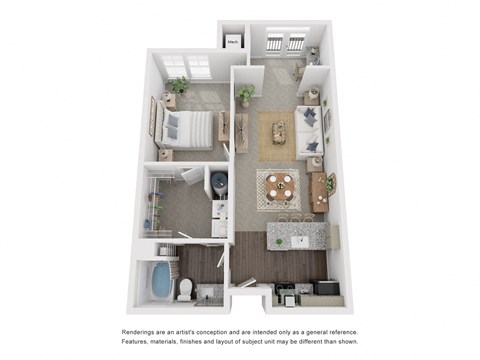 a stylized floor plan of a 1 bedroom192 sq ft