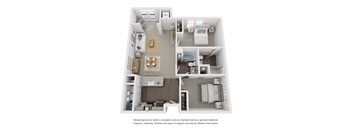 a 3d floor plan of a residence with a bedroom and living room