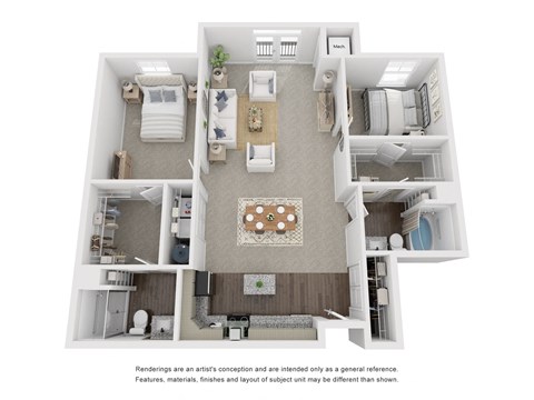 a 3d floor plan of a house with a bedroom and living room