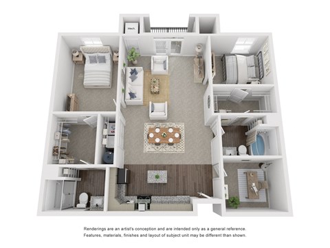 a 3d floor plan of a house with a bedroom and living room