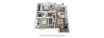 a 3d floor plan of a residence with a bedroom and living room