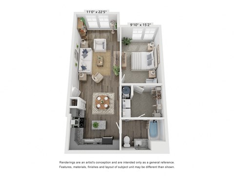 a 1 bedroom floor plan  villas at spring creek apartments