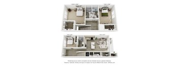 A floor plan of a two-bedroom apartment with dimensions and a disclaimer.