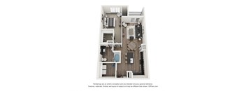 a stylized floor plan with a bedroom and a living room
