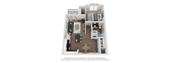 a stylized floor plan with a bedroom and a living room