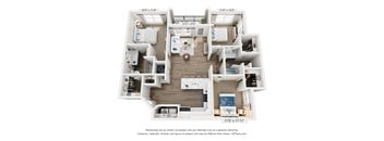 A 3D floor plan of a house with dimensions and a disclaimer.