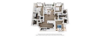 A 3D floor plan of a house with dimensions and a disclaimer.
