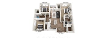 A 3D floor plan of a house with labeled dimensions.