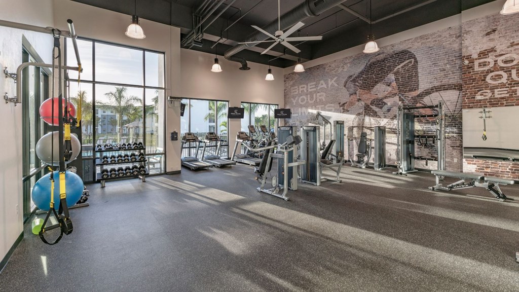 the gym at the flats at big tex apartments