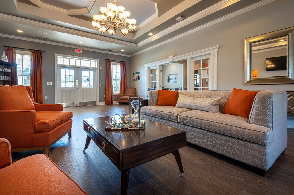 a living room with a couch and a coffee table