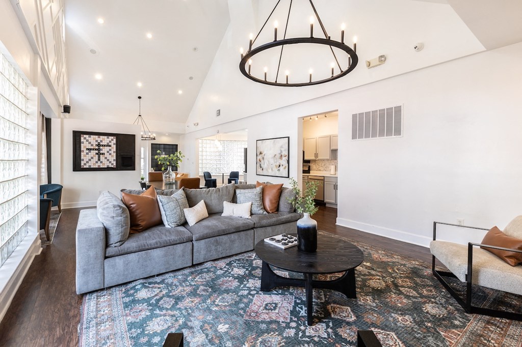 a living room with a couch and a coffee table