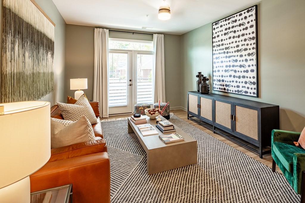 a living room with a couch and a coffee table