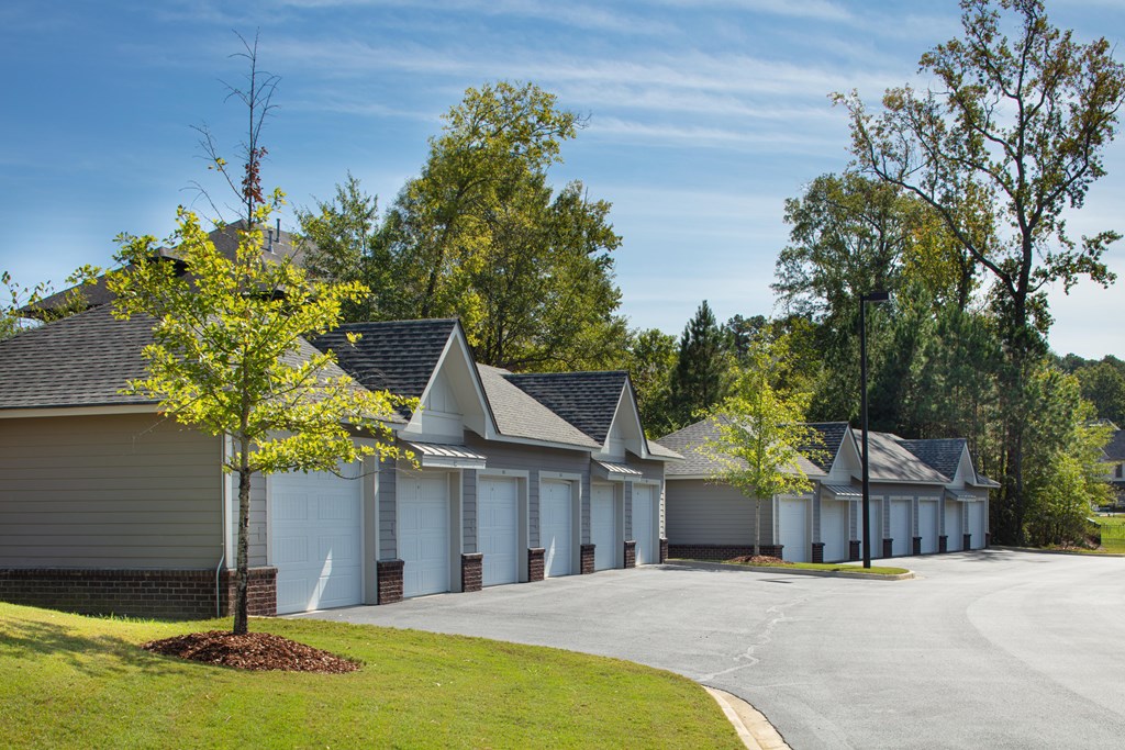 A row of houses with a tree in front of the first one.