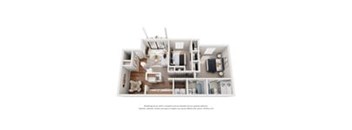 A floor plan of a two bedroom apartment with a living room and kitchen.