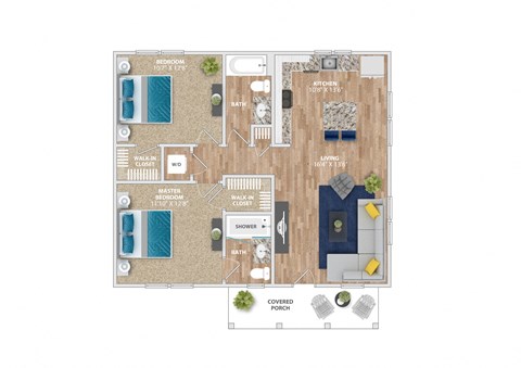 a floor plan of a house with furniture and a pool
