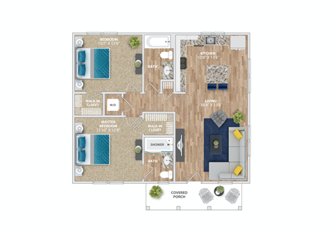 a floor plan of a house with furniture and a pool