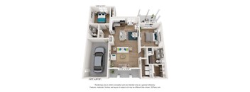 a floor plan of a 1 bedroom floorplan with a convertible car in the bedroom