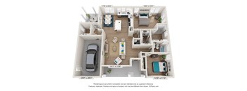 a 3 bedroom floor plan with a car in the living room