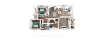 a 1 bedroom floorplan is shown in this rendering