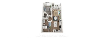 a 3d floor plan of a 1 bedroom apartment