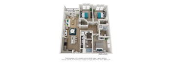 a 3d floor plan of a 1 bedroom apartment
